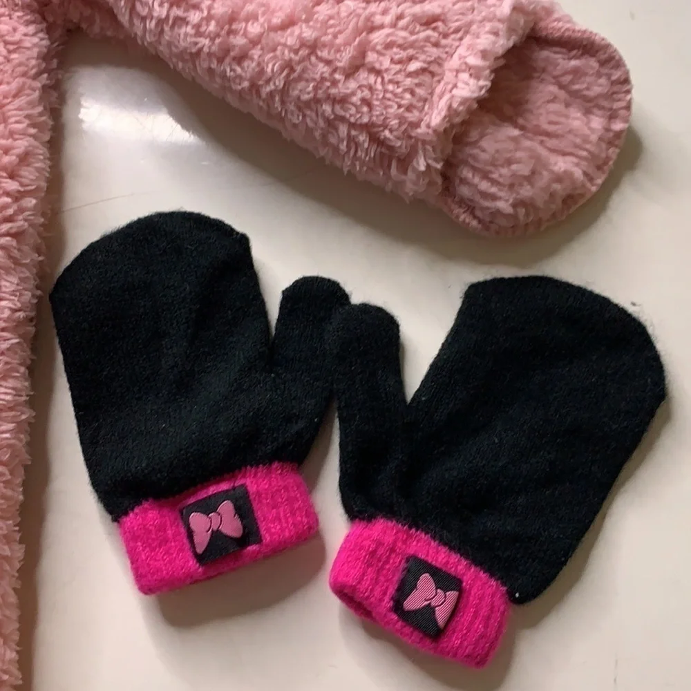 Carters pink teddy fleece footed bodysuit mitten hand covers Infant 6 months